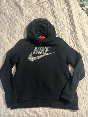 Nike Black Hoodie with Crystal-Style Swoosh